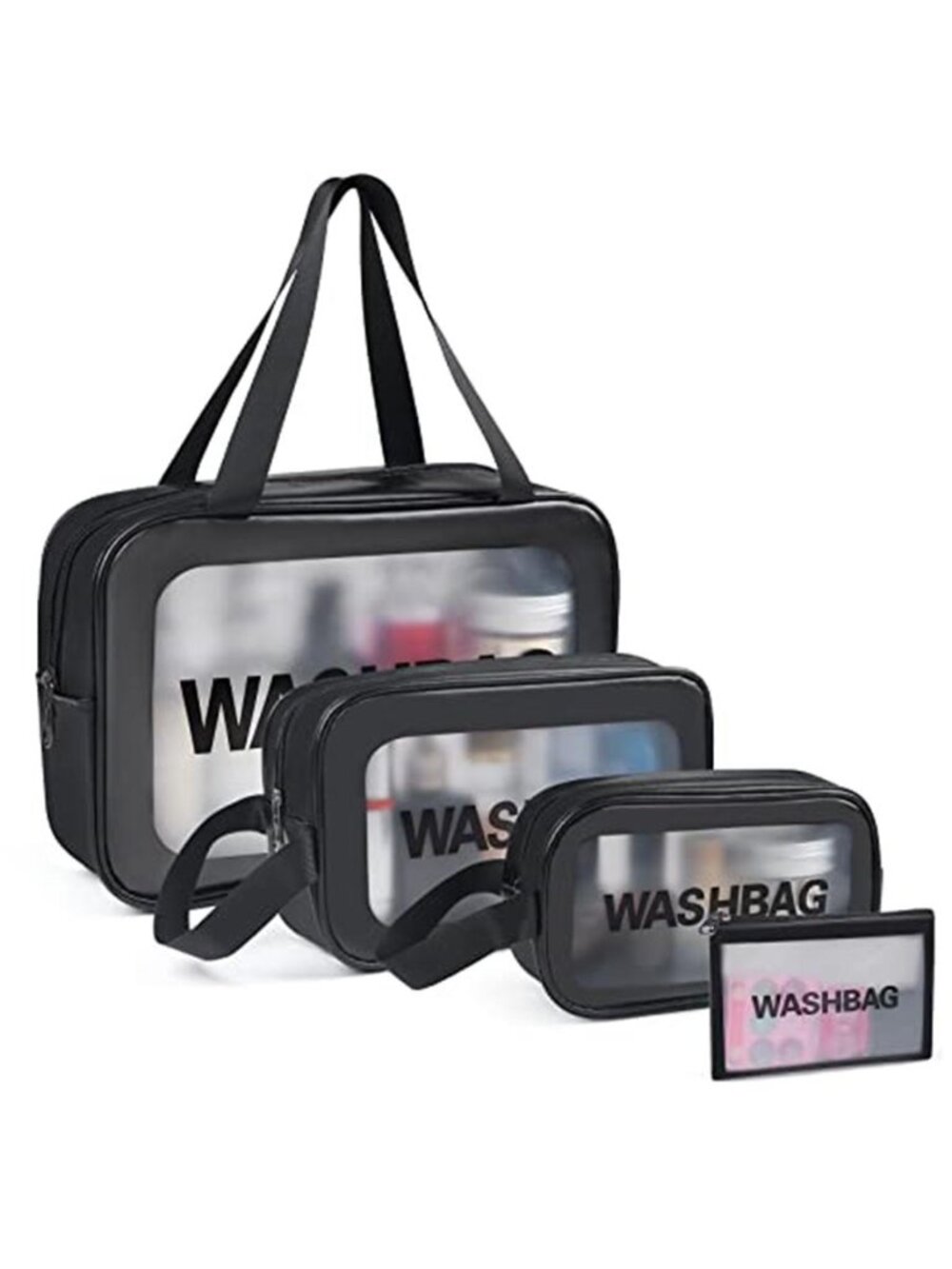 4pcs PU Leather Portable Toiletry Bags with Handle, Translucent